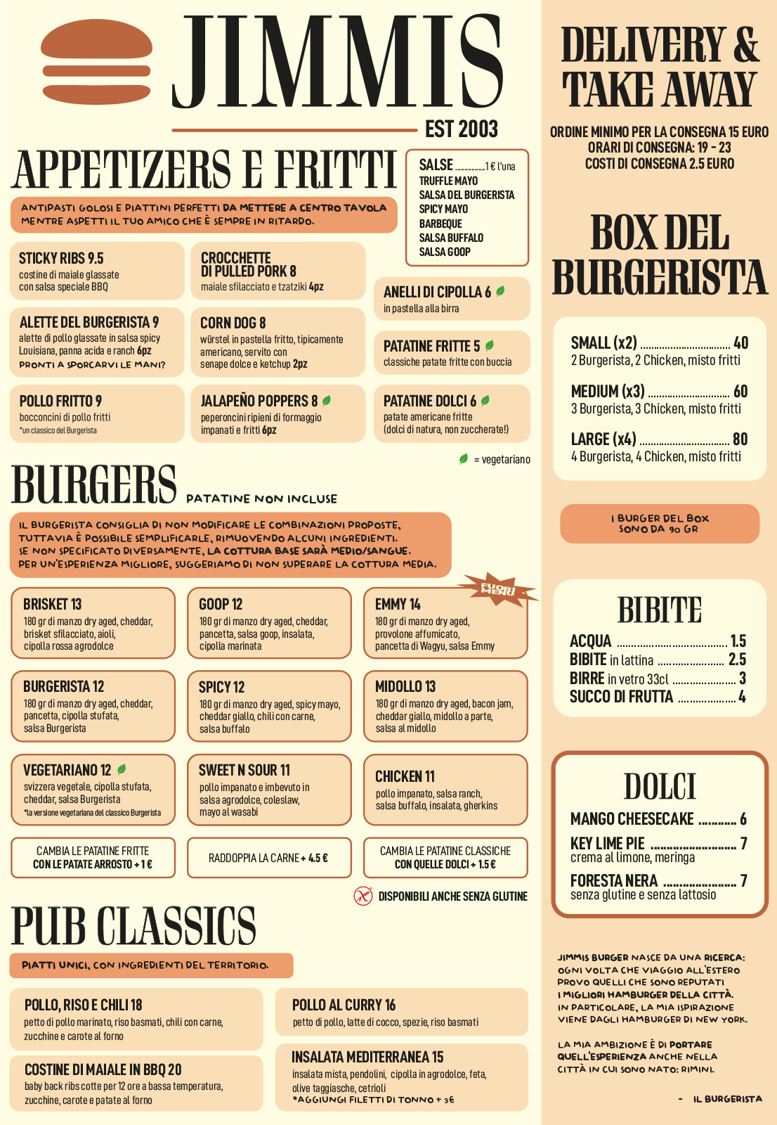 Menu Jimmis Take Away